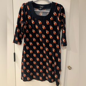 Navy Fox Print Dress Medium